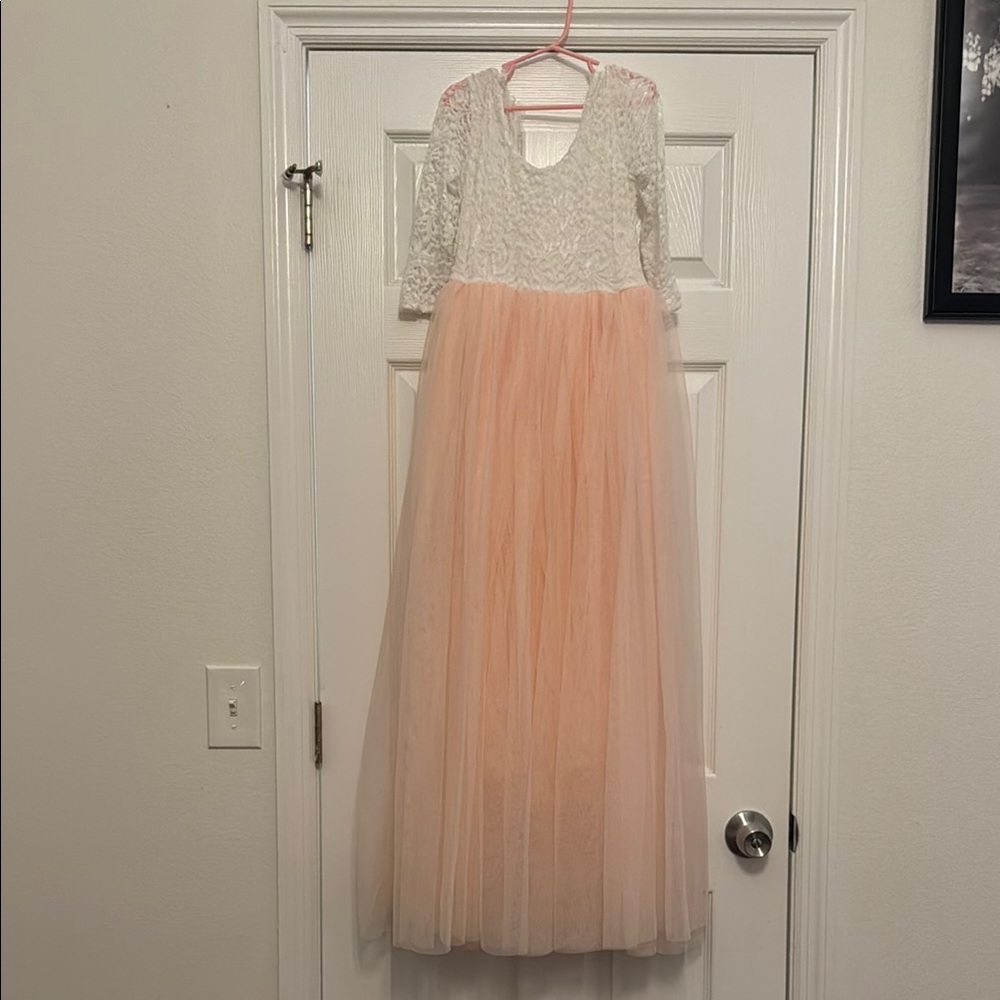 Elegant White and Peach Kids Dress